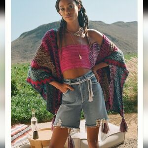 Roffe accessories knit poncho with tassels O/S